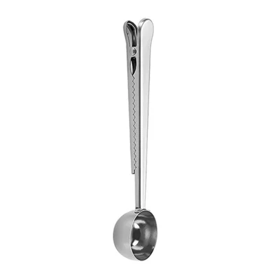 2-in-1 Stainless Steel Measuring Spoon Coffee Bean Bag Clip (BPA Free, No FDA) - Silver