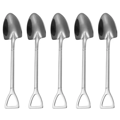5Pcs Shovel Shape Spoon Stainless Steel Watermelon Dessert Spoon (BPA Free, No FDA Certificate) - Silver Triangle Shovel