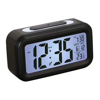 Battery Powered Digital LED Backlight Alarm Clock with Date Temperature Display - Black