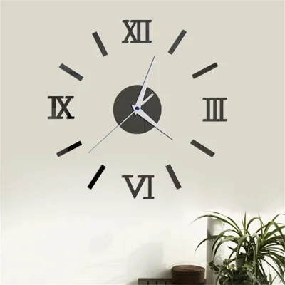 Mirror Wall Stickers DIY Home Decoration Wall Clocks Sticker - Black