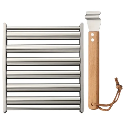 Size L Stainless Steel Hot Dog Grill Rack Rolling BBQ Sausage Grilling Basket for Outdoor Picnic, 240x185x15mm (FCM Tested) - Size L
