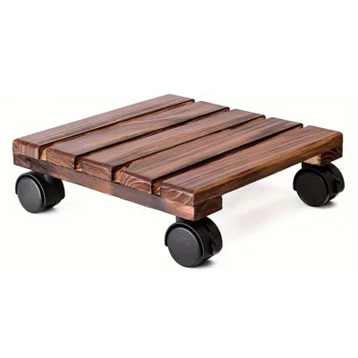 25x25cm Square Flower Pot Tray with Wheels Thickened Wooden Roller Base