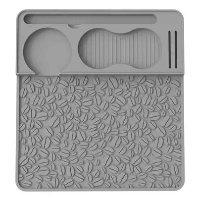 Tapis en silicone pour doseur de café expresso avec texture de grains de café antidérapant, isolation thermique pour porte-filtre de machine à expresso - Gris