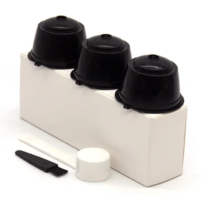 3PCS Coffee Machine Universal Capsule Cup Reusable Cup Coffee Filter BPA-free No FDA Certified Replacement with Spoon for Dolce Gusto - Black