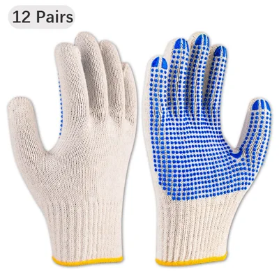 12 pares de guantes de protección laboral de algodón de 800 g, transpirables y antideslizantes