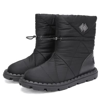 Men Women Winter Snow Boots 19cm Mid-Calf Waterproof Non-Slip Warm Leather + Fabric Boots for Winter Wear - 36