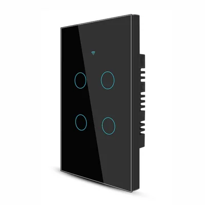 SMATRUL TMW403 US Plug Tuya 433MHZ WiFi Smart Touch Tempered Glass Wall Switch Light Timing Countdown Remote Control for Alexa Google Home, 4 Gang WiFi - Black