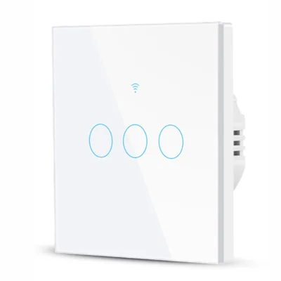 SMATRUL TMW403 Tuya/Smart Life APP Remote Control WiFi+433MHZ Touch Switch EU Plug for Alexa Google Home, 3 Gang WiFi - White