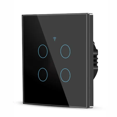 SMATRUL TMW403 EU Plug WiFi+433MHZ Remote Control Smart Touch Timing Countdown Wall Switch for Alexa Google Home, 4 Gang WiFi - Black