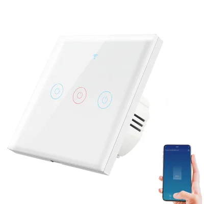 SMATRUL TMW401 Tuya WiFi 433MHZ Wireless Touch Wall Switch for Google Home Alexa EU Plug, 3 Gang WiFi - White