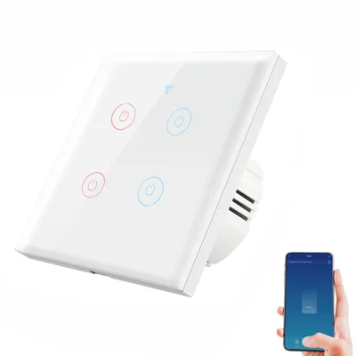 SMATRUL TMW401 EU Plug Tuya WiFi 433MHZ Wireless Touch Wall Switch for Google Home Alexa, 4 Gang WiFi - White
