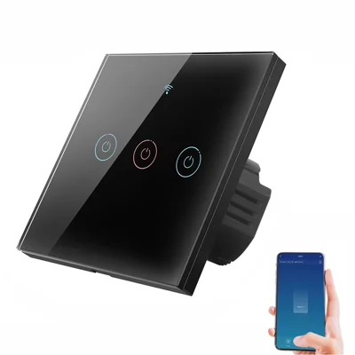 SMATRUL TMW-01 EU Plug Tuya WiFi Smart Touch Light Switch Wall Remote Control for Alexa Google Home, 3 Gang WiFi - Black