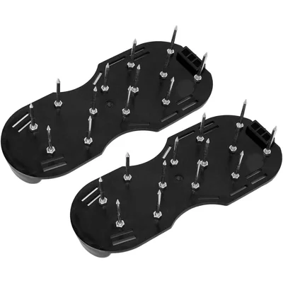 1 Pair Lawn Aerator Spikes Shoes Adjustable Straps Garden Lawn Soil Loosening Shoes - Black