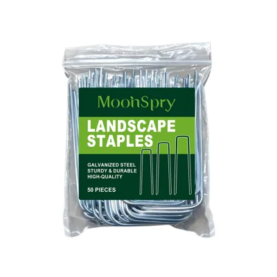MOONSPRY 50 szt. kołki ogrodowe 10 cm ze stalowego ocynkowanego drutu w kształcie litery U, kołki do ogrodzenia dla podwórka, trawnika, sadu – 50 szt.