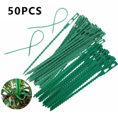 50Pcs 22cm PE+PP Green Garden Cable Ties Gardening Plant Ties Fixing Straps