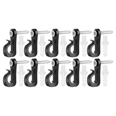 10-Pack Outdoor Hanging Plant Hooks for String Lights - Heavy-Duty Screw-In Expansion Anchors - Black