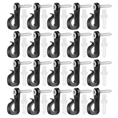 20-Pack Outdoor Hanging Plant Hooks for String Lights - Heavy-Duty Screw-In Expansion Anchors - Black