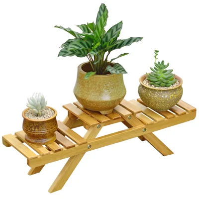 NZZMHJ-01 Desktop Plant Stand Flower ?Pot Holder Multi-Layer Bamboo Plant Shelf for Living Room Office Corner