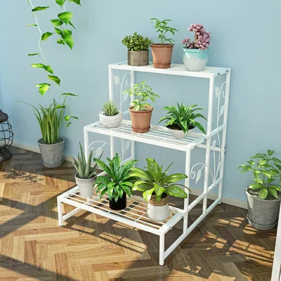 JTHJ01 3 Tiers Iron Flower Pot Shelf Plant Organizer Stand for Balcony Garden Patio - White