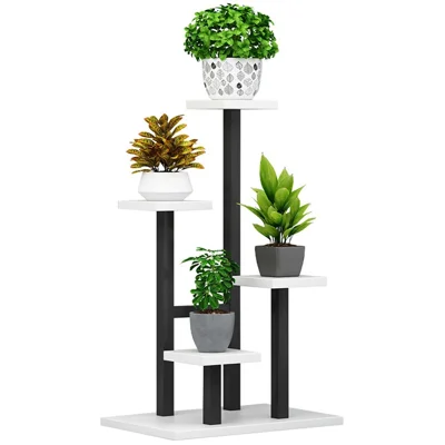 HJ001 Metal Plant Stand Indoor Flower Pot Rack Storage Shelf for Living Room / Balcony - Black + White