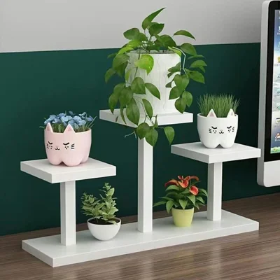 Bedroom Window Sill Plant Stand 4 Tier Square Metal Flower Rack For Succulents Storage Shelf - White / Warm White