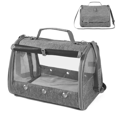 QS-131 34 x 24.5 x 24cm Small Pet Carrier Bag Breathable Mesh Travel Cage for Pet Travel - Grey