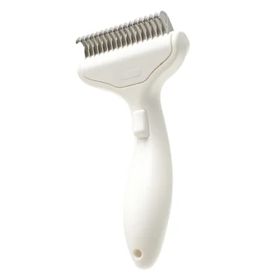F300 18 Teeth Stainless Steel Pet Detangling Comb with One-Click Hair Removal for Cats and Dogs - White