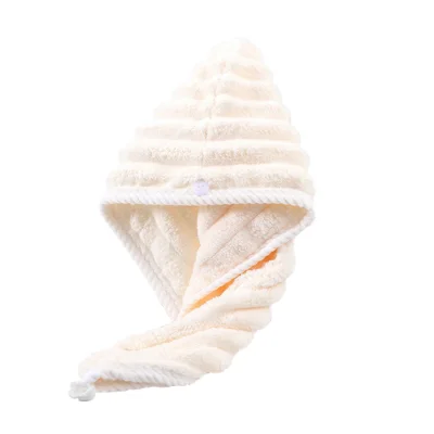 GFM-026 Soft Coral Fleece Hair Towel Cap Super Water Absorbent Hair Drying Towel Wrap 28x65cm - Beige