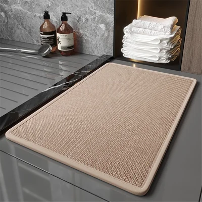 40x60cm Woven Texture Anti-Slip Bath Mat Bathroom Carpet Quick Drying Floor Rug - Brown