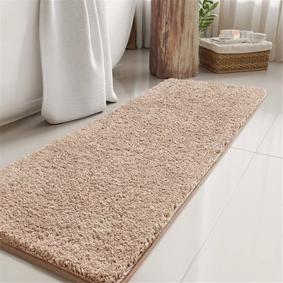 40x120cm Rectangular Bathroom Carpet Water Absorption Thicken Fleece Bathtub Mat Non-Slip Foot Mat - Beige