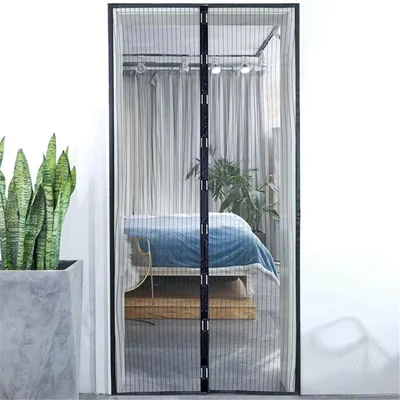 120x210cm Magnetic Screen Door Mesh Summer Mosquito Net Curtain with 9 Pairs Of Magnetic Buckle - Black