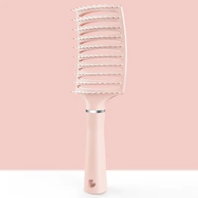 Women Hair Styling Comb Ergonomic Handle Scalp Massage Comb Gift - Pink Curved Comb