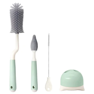4Pcs Silicone Cleaning Brush Kit Baby Bottle Straw Cleaner Brush (BPA-Free, NO FDA Certification) - Green / Rotating Set