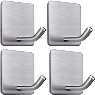 4Pcs Punch-Free Wall Mount Hook 304 Stainless Steel Kitchen Bathroom Home Hanging Hook - Silver