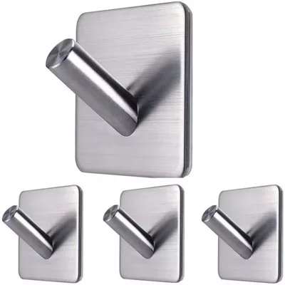 4Pcs Punch-Free Wall Mount Hook 304 Stainless Steel Kitchen Bathroom Home Hat Clothes Hanging Hook - Silver