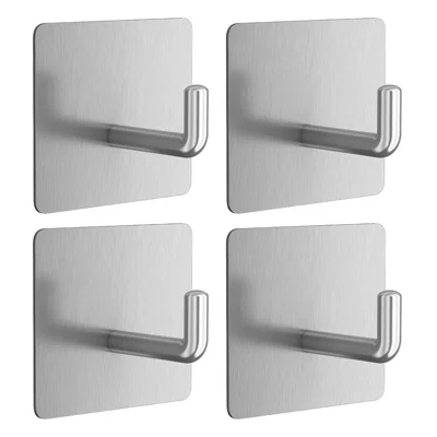 4Pcs Wall Mount Hook 304 Stainless Steel Hanging Hooks for Kitchen Bathroom Bedroom - Silver