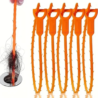 5Pcs 51cm PP Sewer Dredging Hook Sink Pipe Washbasin Bathroom Drain Dredging Tool - Orange