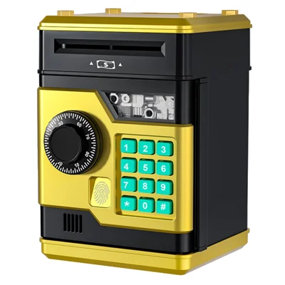 Fingerprint Password Safe Piggy Bank ATM-Style Electronic Coin and Cash Savings Children Plastic Saving Money Box - Gold