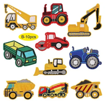 Cartoon Construction Truck Iron On Embroidered Patch Clothing Bag DIY Badge Sticker Set - 10Pcs
