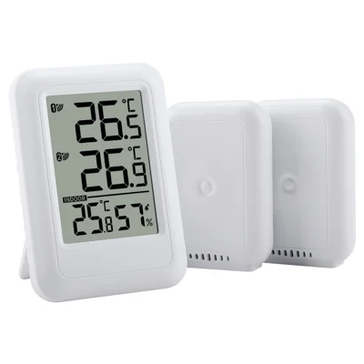 Trådlös inomhus- och utomhustermometer TS-FT0402 för växthus, digital termometer, 1 mottagare + 2 sändare