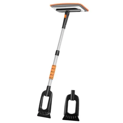 Car Snow Brush Ice Scraper 3 in 1 Extendable Aluminum Alloy Winter Snow Removal Tool - Orange