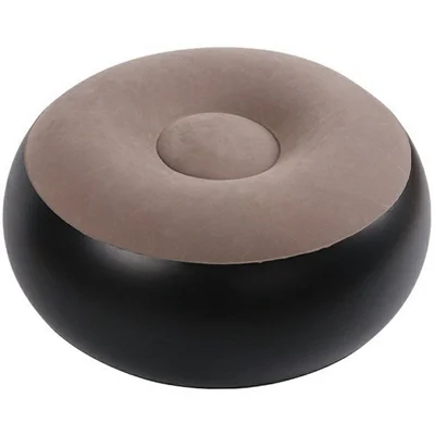 Portable Inflatable Stool Chair Thick Flocked Round Footrest Outdoor Travel Air Seat - Grey