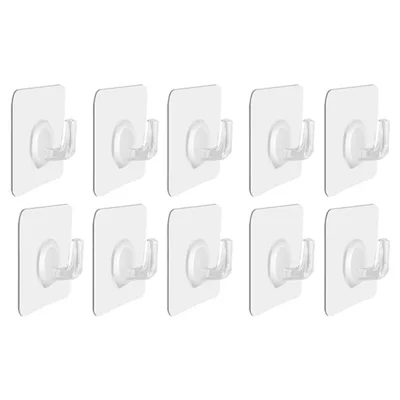 10Pcs Adhesive Wall Door Mount Acrylic Hooks Kitchen Bathroom Towel Key Hanger