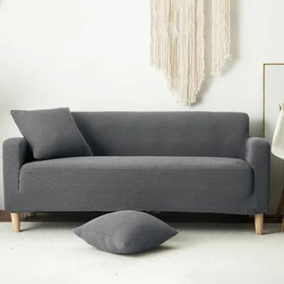 Elastic Sofa Cover Full Coverage Solid Color Slipcover Protector Sleeve Size L ( for 190 - 230cm ) - Space Grey