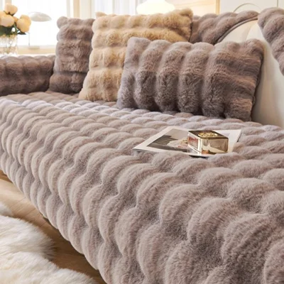 110 x 210cm Autumn Winter Thick Faux Fur Sofa Cover Non Slip Couch Protector Cover - Dark Grey