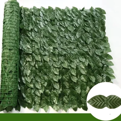 1 x 2m Dark-Colored Pothos Leaves Artificial Hedge Privacy Screen Garden Yard Faux Leaf Fence Barrier