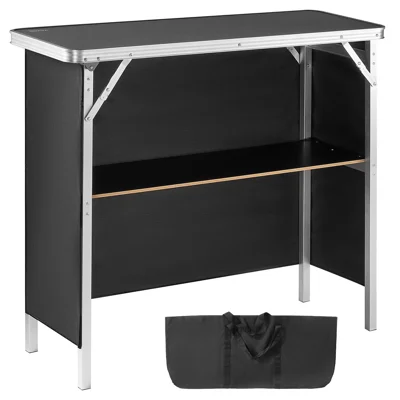 Portable Folding Bar Table 99x38x88cm Podium with Skirting and Storage Bag for Party Picnic Exhibition