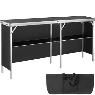 Folding Portable Bar Table 198x38.5x85cm Party Picnic Exhibition Podium Desk with Skirting and Storage Bag