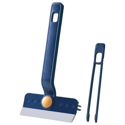 Rotating Cleaning Brush Water Wiper Hard Bristles Bathroom Tile Crevice Cleaning Tool with Hair Clip - Blue