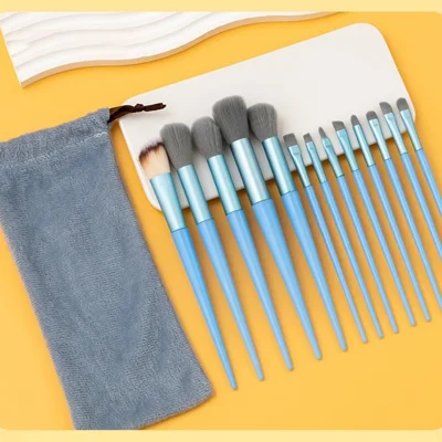 13 PCS Makeup Brush Set All-Season Soft Fiber Foundation Contour Brushes Cosmetic Tools with Velvet Pouch - Blue